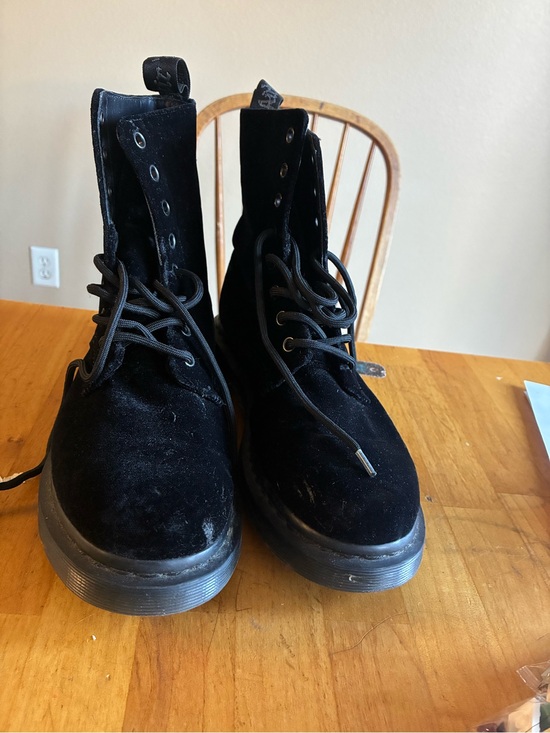 Dr. Martens Shoes - Dr. Martens Black Velvet Lace-Up Combat Boots